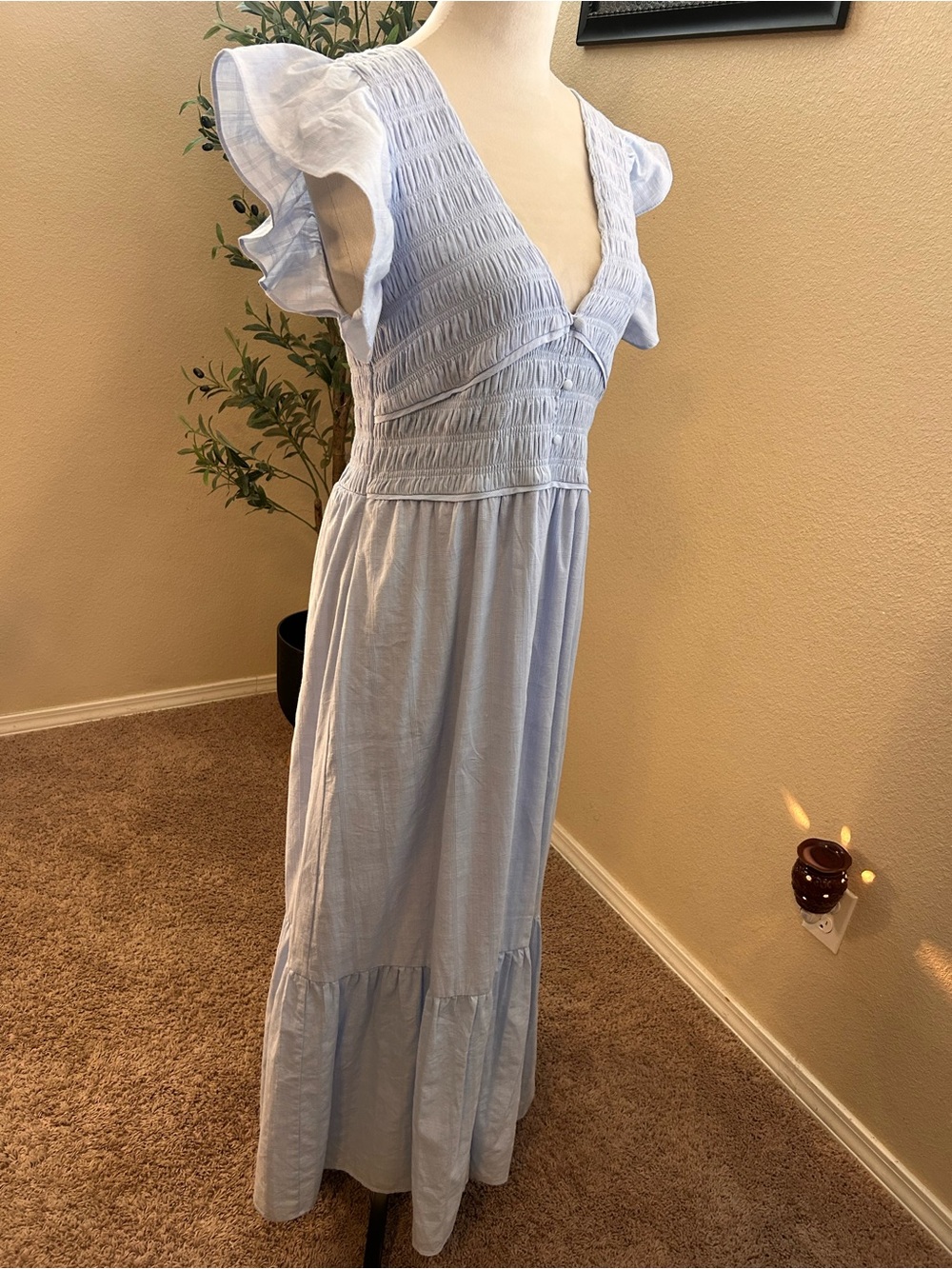 Altar'd State Bianca Button Up Maxi Dress Light Blue Smocked Cottage-core - Picture 10 of 12